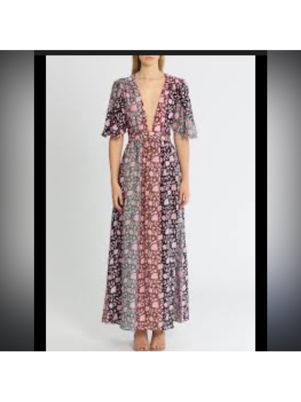 Hannah Multi-Panel Floral Maxi Dress in Pink and Black